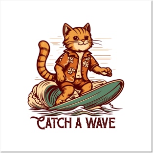 Cartoon Mascot Cat Surfing Posters and Art